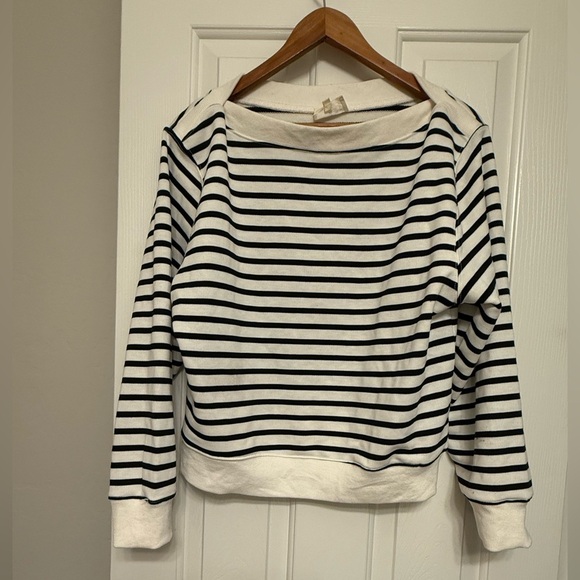 **ArtLove Striped Boat Neck Sweater – Black & White – Size Large** - Picture 1 of 6